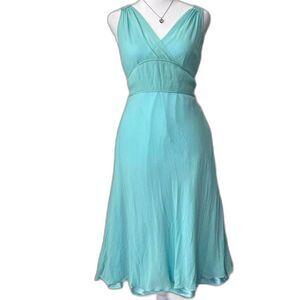 Y2K Express 100% silk aqua blue dress elegant